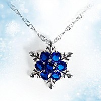 Women Girls Frozen Snowflake Crystal Pendant Necklace Cobalt Blue Pendant For Gift