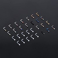 Zolure L Shape Nose Studs 18G Stainless Steel Nose Rings Studs 2Mm Cz Nose Nostril Piercing Jewely