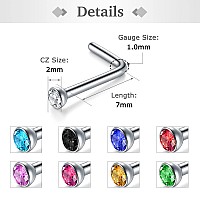 Zolure L Shape Nose Studs 18G Stainless Steel Nose Rings Studs 2Mm Cz Nose Nostril Piercing Jewely