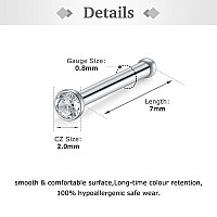 Zolure 2032Pcs Nose Pin Bone Stud Rings Crystal Stainless Steel Piercing Jewellery 20 Gauge Silver