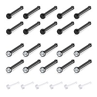 Zolure Surgical Steel Nose Pin Bone Studs 18 Gauge 2030Pcs Body Piercing Set Jewellery Black