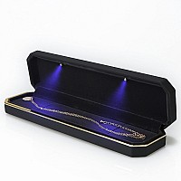 Aveson Luxury Necklace Box Velvet Jewelry Box Storage Case Organizer Holder With Led Light Black