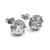 Cate Chloe Eden 18K White Gold Plated Stud Earrings With Crystals Womens Silver Earring Set With Solitaire Round Cut Crystal