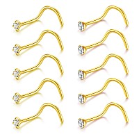 Briana Williams Nose Rings 10Pcs 20G Nose Screw Rings Studs Surgical Steel Gold Piercing Jewelry 2Mm Clear Cz