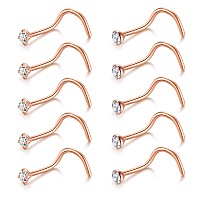 Briana Williams Nose Rings Rose Gold 10Pcs 20G Nose Screw Rings Studs Surgical Steel Piercing Jewelry 2Mm Clear Cz