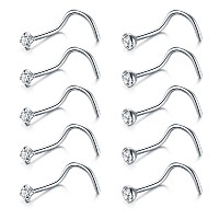 Briana Williams Nose Rings 10Pcs 20G Nose Screw Rings Studs Surgical Steel Sliver Piercing Jewelry 2Mm Clear Cz