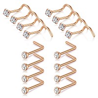 Dbella Rose Gold Nose Screw 20G Rose Gold Nose Ring Bend Nose Ring Screws For Body Piercing Jewelry