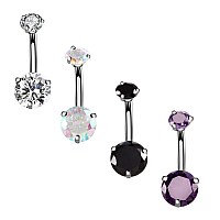 Yhmm 14G Surgical Steel Belly Button Rings Round Cubic Zirconia Navel Barbell Stud Body Piercing 4 Pcs Clearcolorfulblackpur