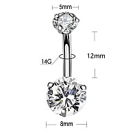 Yhmm 14G Surgical Steel Belly Button Rings Round Cubic Zirconia Navel Barbell Stud Body Piercing 4 Pcs Clearcolorfulblackpur