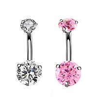 Yhmm 14G Surgical Steel Belly Button Rings Round Cubic Zirconia Navel Barbell Stud Body Piercing 26 Pcs 2 Pcs Clearpink