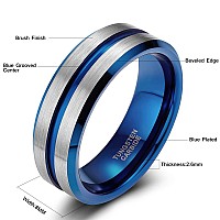 Greenpod 8Mm Tungsten Ring For Men Women Blue Thin Groove Line Dome Brushed Comfort Fit Wedding Band Size 85