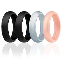 Roq Silicone Rubber Wedding Ring For Women Dome Solid Glitter Metallic Rubber Silicone Wedding Band Anniversary Rings Prom