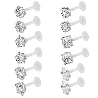 Zs 12Pcs 16G Clear Bioflex Cz Stone Labret Monroe Lip Ring Helix Tragus Cartilage Earrings Stud Piercing 12Pcs 3Mm Cz