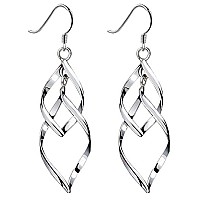 Sterling Silver Earrings Dangle Hoops Elegant Rotating Earring For Womens Silver