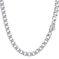 Prosteel Long Silver Chain Men Link Necklace Flat Neck Chain 6Mm Thin Cuban Link Eboy Chains Stainless Steel Collar