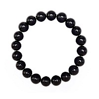 Adabele Real Natural Black Agate Gemstone Beaded Bracelet 7 Inch Stretch Chakras Healing Crystal Stone Jewelry Birthday Gift Gb8