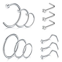 Dbella Silver Nose Stud 18 Gaugenose Ring Hoop 8Mm 10Mm 12Mm Nose Screws And Clear Nose Studs