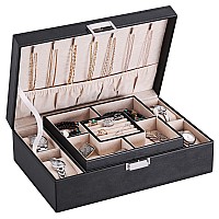 Bewishome Mens Jewelry Box Jewelry Organizer With 4 Watch Case Removable Tray Jewelry Storage Case For Necklace Earring Ring