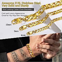 Gold Bracelet Men Women Hip Hop Jewelry Gift Large Big Chain 18K Palted Stainless Steel Stacking Layering Curb Chain Cuban Link