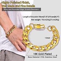 Gold Bracelet Men Women Hip Hop Jewelry Gift Large Big Chain 18K Palted Stainless Steel Stacking Layering Curb Chain Cuban Link