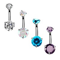 Yhmm 14G Surgical Steel Belly Button Rings Round Cubic Zirconia Navel Barbell Stud Body Piercing 4 Pcs Clearcolorfulbluepurp