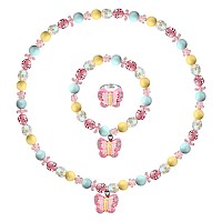 Msnailfly Butterfly Stretch Necklace Little Girl Toddler Necklace Bracelet Set Little Princess Jewelry Kids Play Necklaces Butt