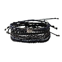 Wakami Earth Handmade Boho Bracelets Set Of 7 Braided Indie For Women And Men Beaded Stackable Waterproof Waxed Thread Gl