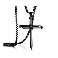 Rehoboth Mens Stainless Steel Nail Cross Pendant Necklace For Boys Womens Mens With 24 Inch Chain Polished Black