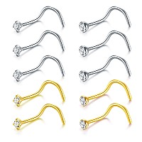 Briana Williams Nose Rings Studs10Pcs 20G 2Mm Clear Cz Nose Screw Nose Studs Surgical Steel Body Piercing Jewelry