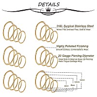 Masedy 24Pcs 20G 316L Stainless Steel Nose Rings Hoop Tragus Cartilage Helix Piercing Lip Septum Ring Gold Bendable