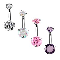 Yhmm 14G Surgical Steel Belly Button Rings Round Cubic Zirconia Navel Barbell Stud Body Piercing 4 Pcs Clearcolorfulpinkpurp