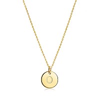 Bemoly Initial Necklace For Women Round 11Mm Coin Disc Double Side Engraved Letter O Hammered Pendant 14K Gold Plated Personaliz