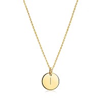 Bemoly Initial Necklace For Women Round 11Mm Coin Disc Double Side Engraved Letter I Hammered Pendant 14K Gold Plated Personaliz