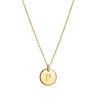 Bemoly Initial Necklace For Women Round 11Mm Coin Disc Double Side Engraved Letter P Hammered Pendant 14K Gold Plated Personaliz