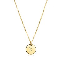 Bemoly Initial Necklace For Women Round 11Mm Coin Disc Double Side Engraved Letter X Hammered Pendant 14K Gold Plated Personaliz