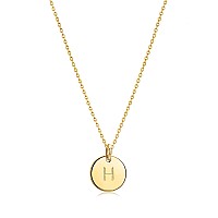 Bemoly Initial Necklace For Women Round 11Mm Coin Disc Double Side Engraved Letter H Hammered Pendant 14K Gold Plated Personaliz