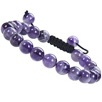 Massive Beads Natural Healing Power Gemstone Crystal Beads Unisex Adjustable Macrame Bracelets Dream Amethyst 8Mm