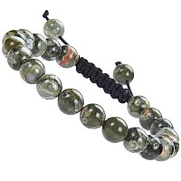 Massive Beads Adjustable Natural Semiprecious Gems Beaded Handmade Bracelet Green Rainforest Jasper 8Mm