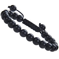 Massive Beads Natural Healing Power Gemstone Crystal Beads Unisex Adjustable Macrame Bracelets Matte Onyx 8Mm