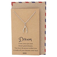 Quan Jewelry Wishbone Pendant Necklace Good Luck Charm Necklace With Inspirational Greeting Card 16 18