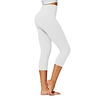 White Premium Buttery Soft High Waisted Capri Leggings For Women 3 Wide Band Workout Leggings For Women Tummy Control One