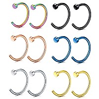 Fibo Steel 20G 12Pcs Stainless Steel Body Jewelry Piercing Nose Ring Hoop For Women6Mix Color 12Pcs 20G10Mm