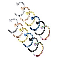 Fibo Steel 20G 12Pcs Stainless Steel Body Jewelry Piercing Nose Ring Hoop For Women6Mix Color 12Pcs 20G10Mm