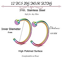 Fibo Steel 20G 12Pcs Stainless Steel Body Jewelry Piercing Nose Ring Hoop For Women6Mix Color 12Pcs 20G10Mm