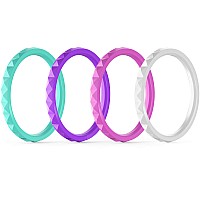 Thunderfit Thin And Stackable Silicone Rings 4 Pack Silicone Wedding Bands For Women Diamond Pattern