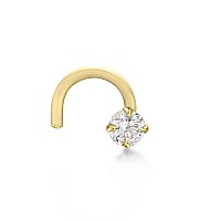 22 Gauge Cubic Zirconia Curve Stud Nose Ring In 14K Yellow Gold 2Mm By Lavari Jewelers