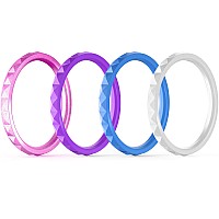 Thunderfit Thin And Stackable Silicone Rings 4 Pack Silicone Wedding Bands For Women Diamond Pattern