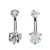 Yhmm 14G Surgical Steel Belly Button Rings Round Cubic Zirconia Navel Barbell Stud Body Piercing 26 Pcs 2 Pcs Clearcolorful