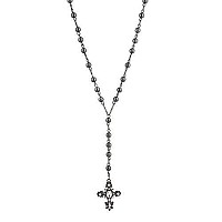 Lux Accessories Crystal Black Rosary Catholic Rhinestone Long Cross Beads Chain Necklace