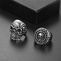 Oidea 2Pcs Bikers Stainless Steel Gothic Skulls Ringbiker Ringsblack Silver Size 12 Halloween Decorations